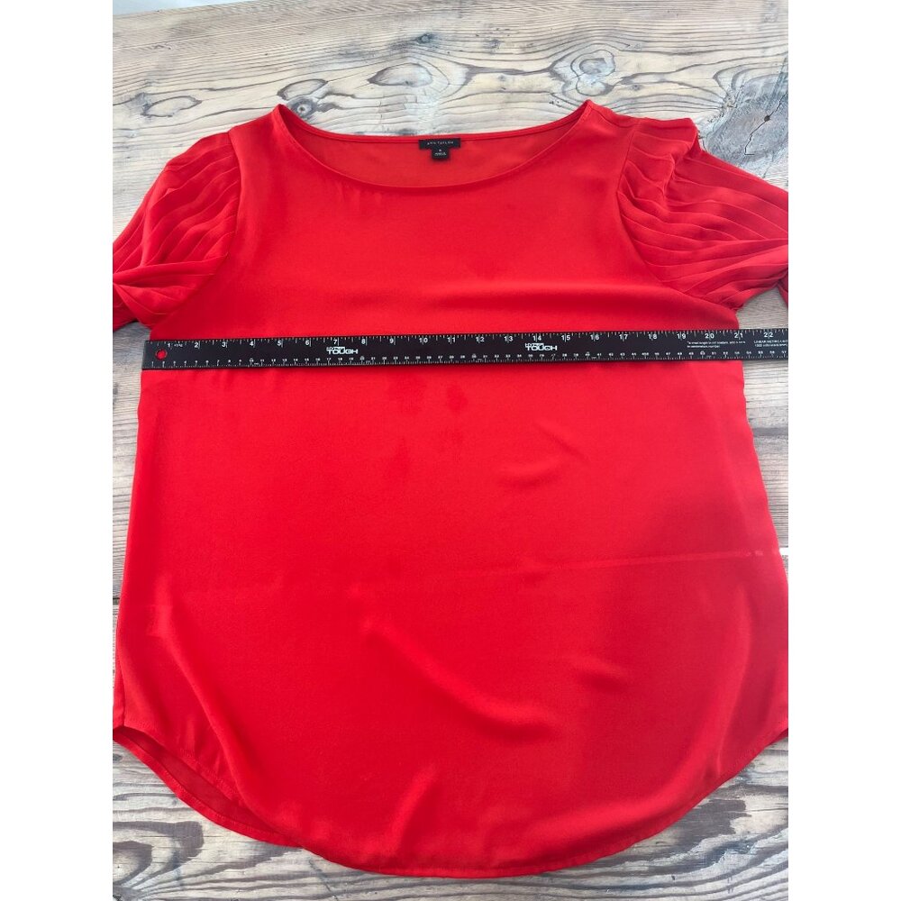 Ann Taylor Blouse Womens M Orange Pleated Sleeve - Picture 5 of 6
